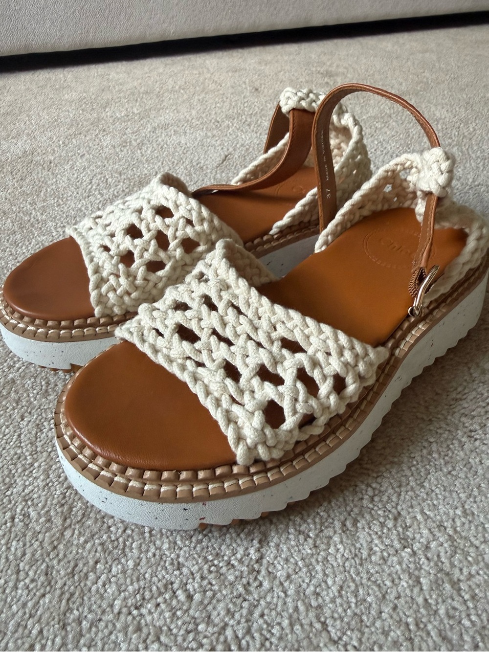 Chloe Cream Woven Lucia Platform Sandals